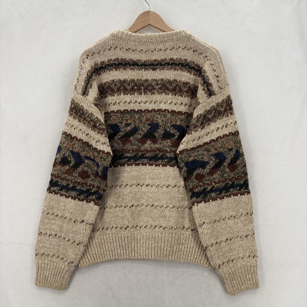 Vintage St Johns Bay Sweater Mens Large Beige Ramie Cotton Linen Geometric 90s - Picture 10 of 11